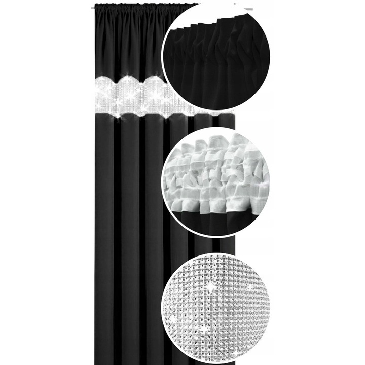 Декоративна завеса, Now-Art, 145x240 см, Панама еластична лента, Прозрачна, Универсална лента, Устойчива на намачкване, Предназначение: хол, Черна