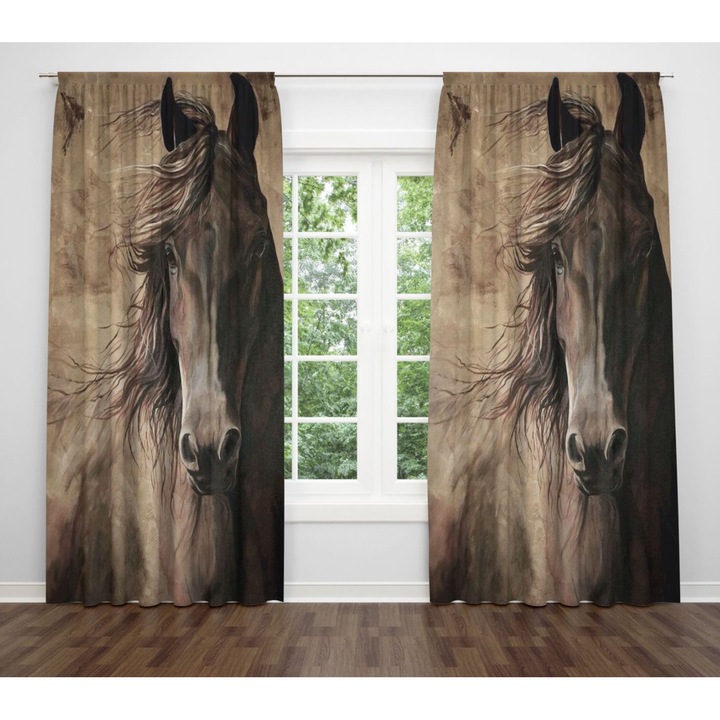 Пердета с щампа 280×240 Модел „Кон“ – Елегантен дизайн, живи цветове, първокласен материал, лесен за поддръжка, идеален за всяка стая