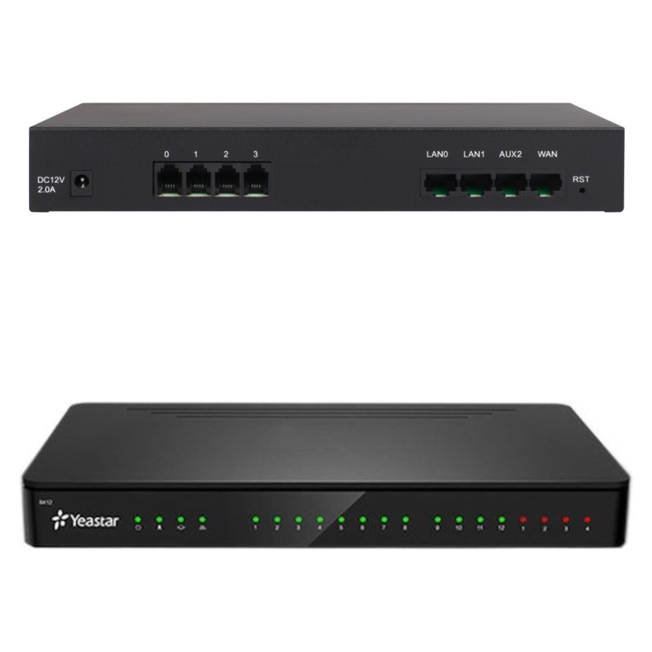 Pachet centrala telefonica 2/12 Yeastar S412 + Gateway 4FXS