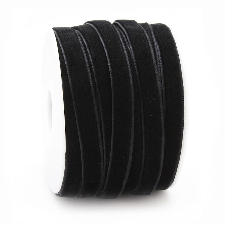 Banda din catifea elastica neagra, velvet, latime 10 mm, 22,5 m/rola