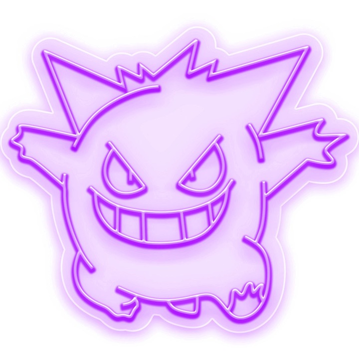 Semn Luminos LED Neon Gengar cu Telecomanda, Mov, 90x105x0.8cm