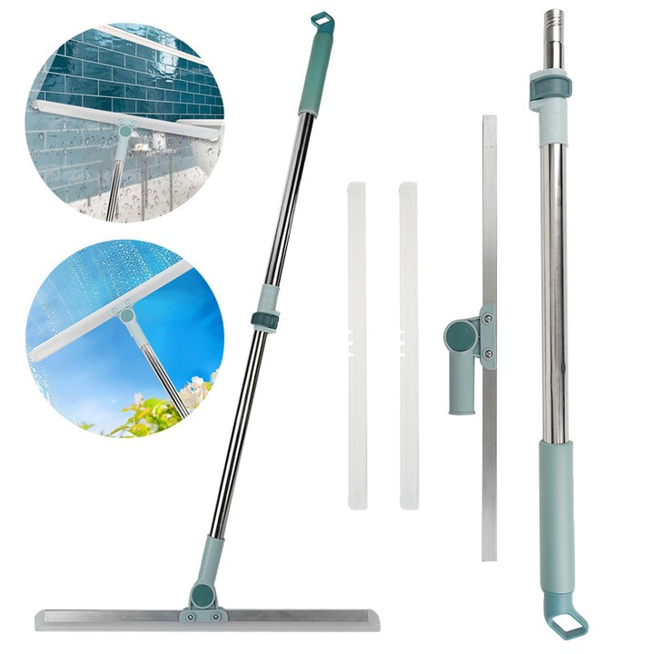 Гумена чистачка за под с телескопична дръжка, 50 см, V-образен дизайн, регулируема дължина 44-128 см, комплект с 2 силиконови ленти