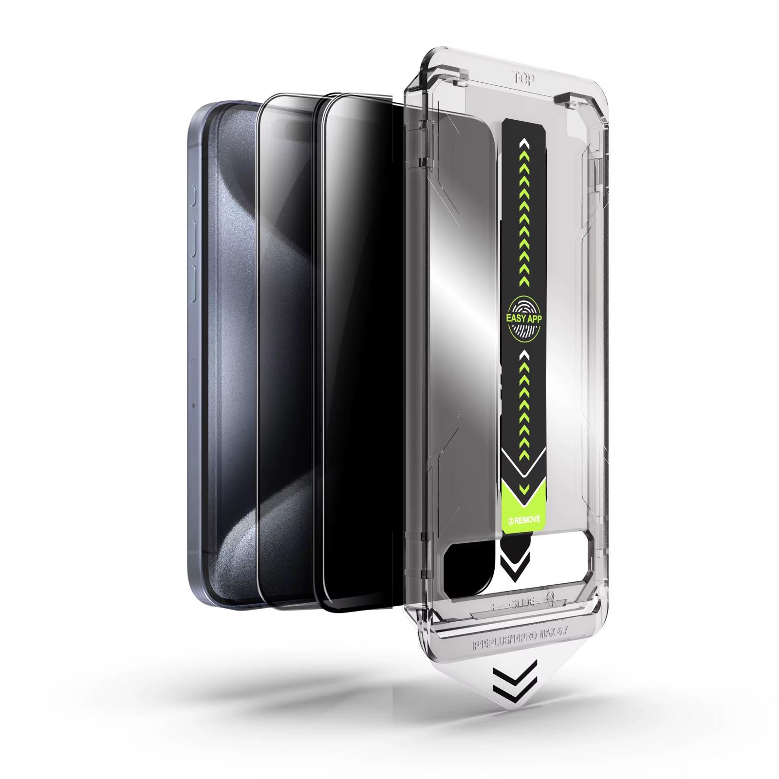 Set 2 Folii Privacy Protectie Ecran Din Sticla Securizata, Cu Dispozitiv De Aplicare Automata In 30 De Secunde Cu Easy App, Compatibil Cu Iphone 12/12 Pro