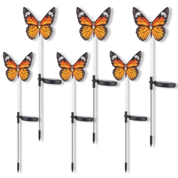 Set 6 Lampi Solare HOZRO, Rezistente la Apa, cu Lumina LED in Forma de Fluture, Ideale pentru Gradina si Decor Extern