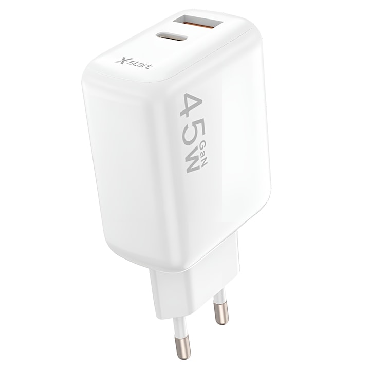 Incarcator retea 45W DaDen® CDQ087, Tehnologie GaN, Incarcare rapida, Quick Charge 3.0, 2 porturi, Power Delivery Alb