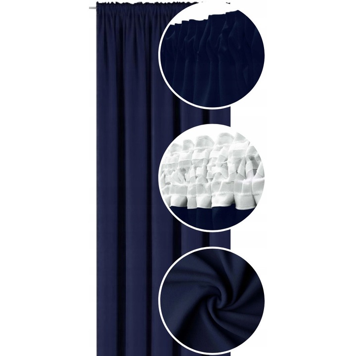 Готова завеса, Now-Art, 145x220 см, Универсална лента, Прозрачна, За хол, Устойчива на намачкване, Лесна за поддръжка, Тъмносин