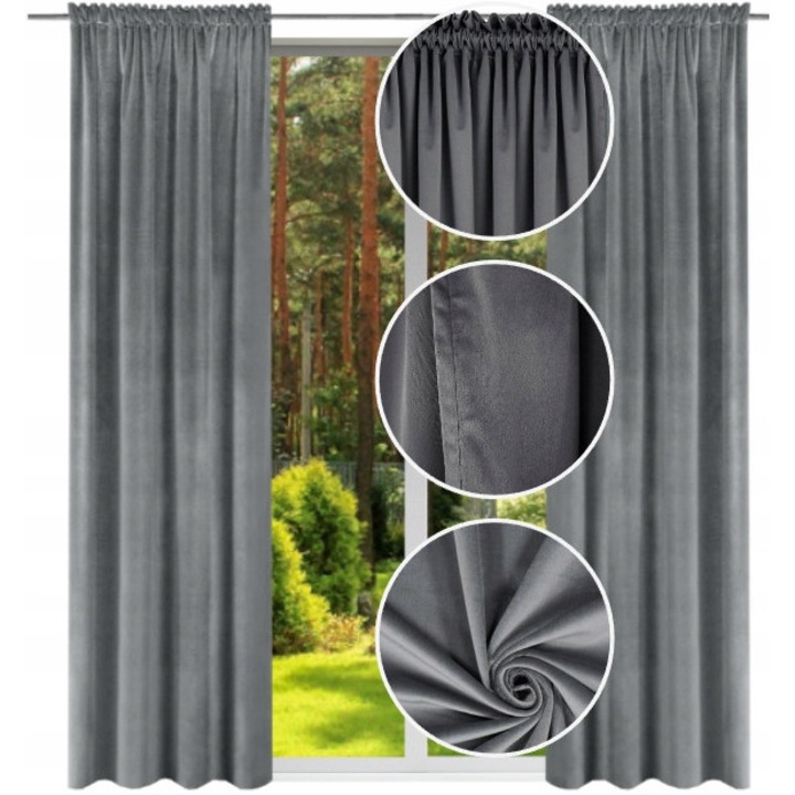 Велурена завеса, Now-Art, 140x240 см, Универсална лента, Прозрачна, За хола, Семпла, Елегантен интериорен аксесоар, Устойчива на намачкване, Полиестер, Сива