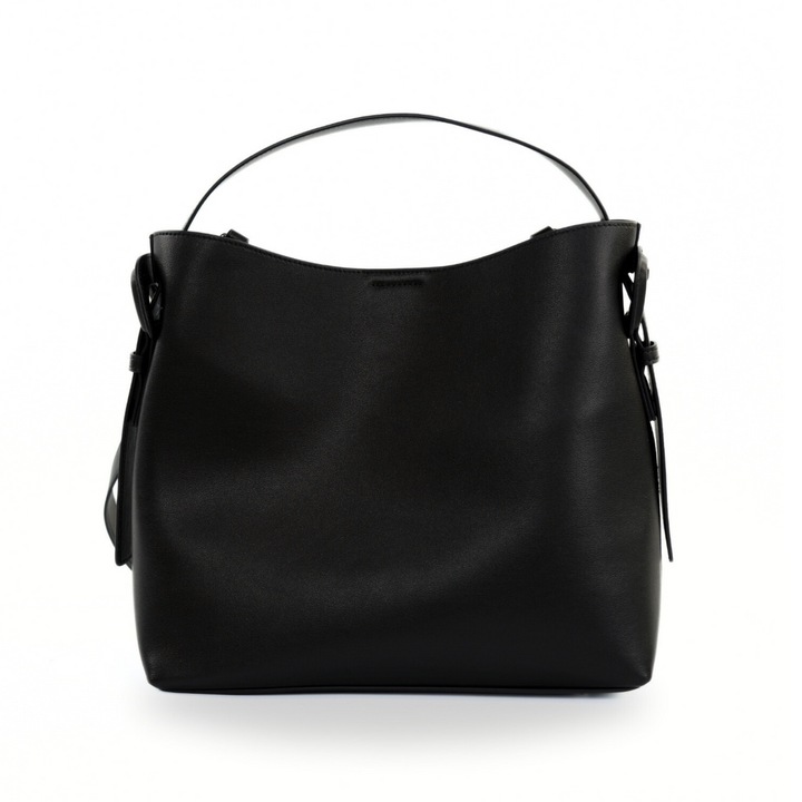 Geanta dama din piele Solier FL44, format A4, cu catarama, curea reglabila, de mana sau umar, eleganta si practica, Negru, 31 x 27 x 13 CM