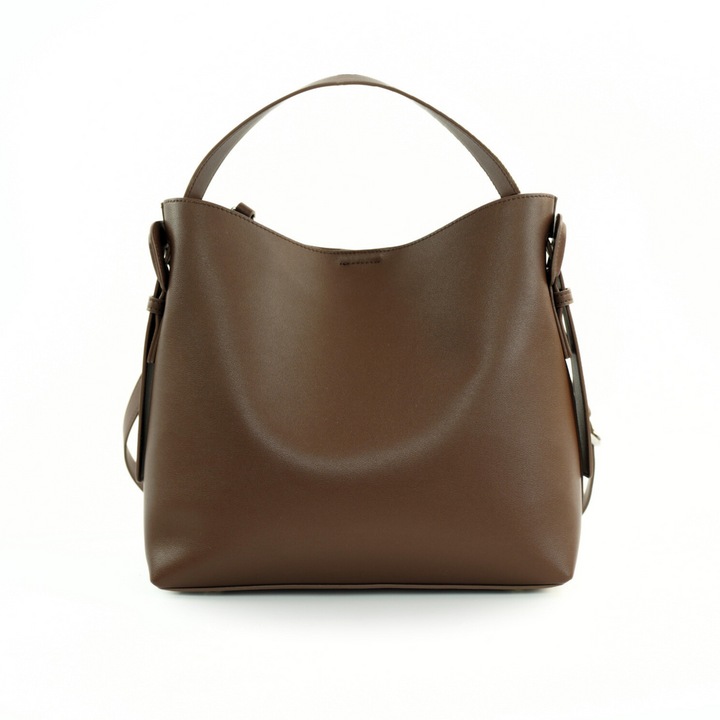 Női sötétbarna bőrtáska Solier FL44, A4-es méretű, csattal, állítható pánttal, kézzel vagy váll, elegáns és praktikus