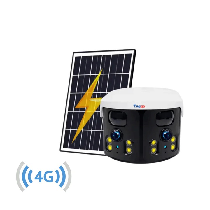 Camera Supraveghere 4G, Online 24h, 4K, 8MP, 2 Lentile, Incarcare solara, Vedere panoramica, Control din aplicatie, IP65