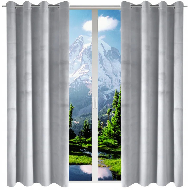 Perdea gata pentru montare pe grommets, Now-Art, 140x240 cm, Set de 2, Sertare, Pentru camera de zi, Translucid, Accesoriu interior elegant, Gri deschis