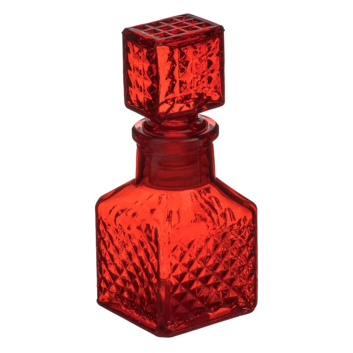 Sticla Mini din Sticla Rosie cu Model Carouri pentru Liqior 50ml