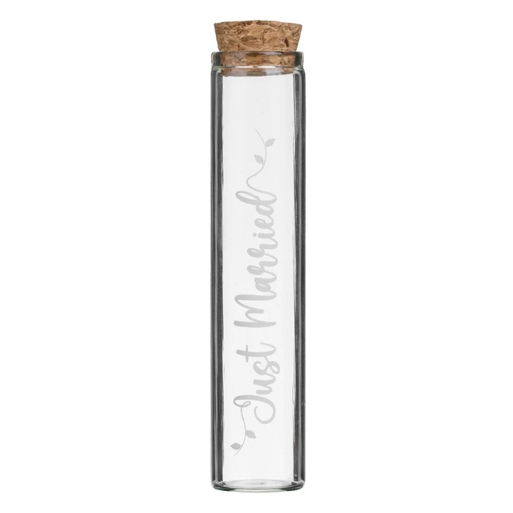 Прозрачна сватбена бутилка с коркова тапа "Just Married" Ø2x10.5cm - 30ml