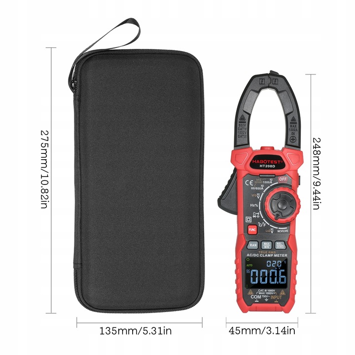 Aparat de masura digital Habotest HT208D, Clampmetru, Multimetru, True RMS, NCV, LPF, V-LoZ, Afisaj LCD, Negru