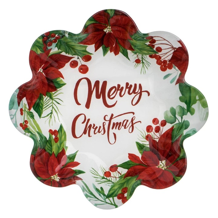 Bol de Craciun din Sticla cu model Craciunite 800ml