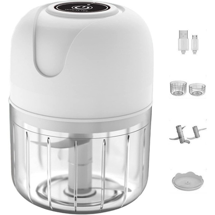 Tocator electric pentru carne si legume, Tocator Electric Multifunctional, Tocator Electric Universal, Tocator electric pentru alimente, Agitator electric de usturoi Tocator de alimente USB reincarcabil portabil fara fir cu lame din otel inoxidabil