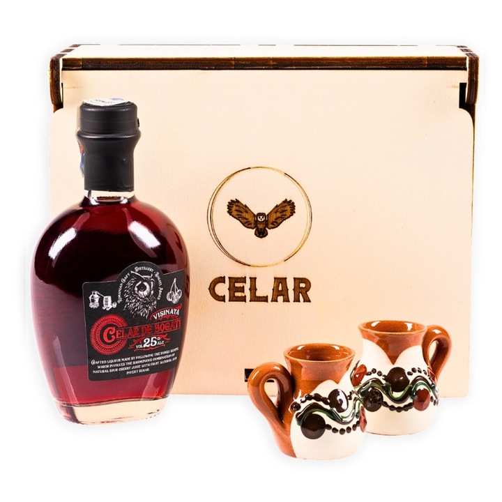 Cadou Artizanal Visinata 250ml si 2 cescute traditionale, CELAR