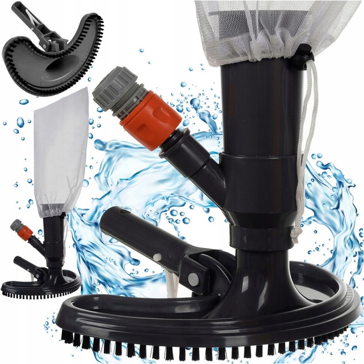 Medence porszívó, ABS, tisztítófejjel, újrafelhasználható zsákkal, szürke, 25x26x23cm