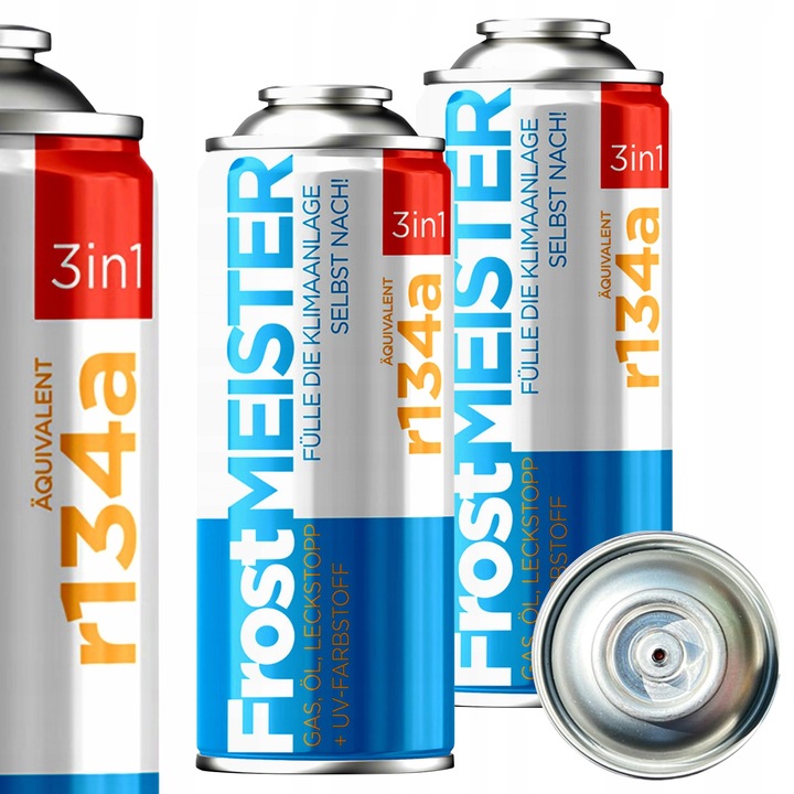Set 2x Kit Reincarcare Aer Conditionat Auto, FROSTMEISTER, 3in1 R134a, 2x 400 ml, Gaz, Ulei Si Etansant, Reconditionare Rapida Fara Unelte, Elimina Scurgerile Mici, Pentru Masini 1995-2016, Solutie Ecologica, Sigur Si Eficient