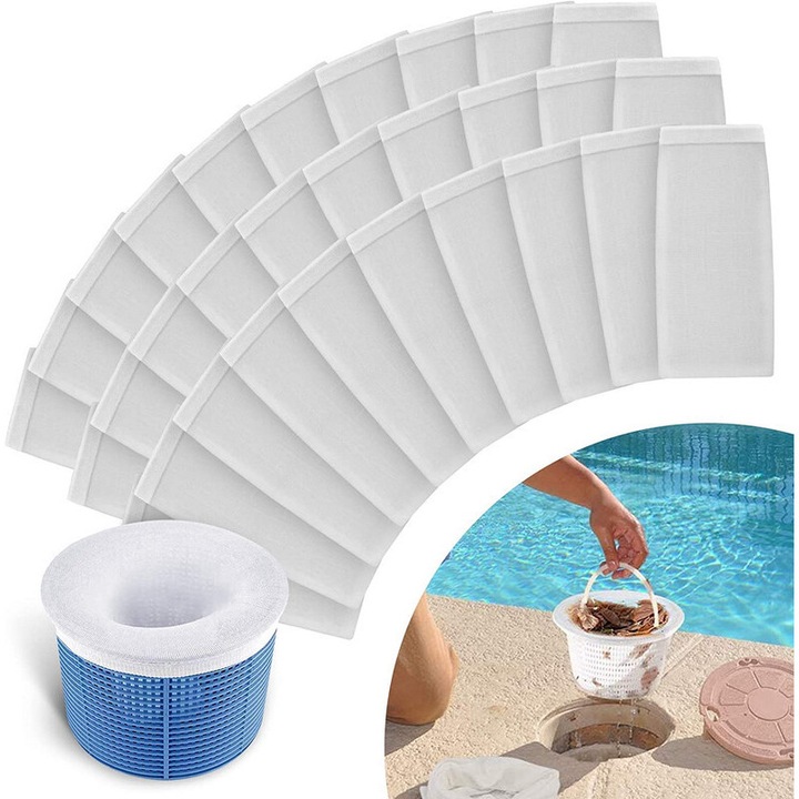 Комплект филтри за басейн, 30 бр., найлон, за многократна употреба, 12x21.5 см, предпазва филтриращата система