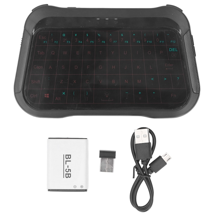 Tastatura wireless pentru gaming, verde, design colorat, dimensiuni mici, set cu mouse optic
