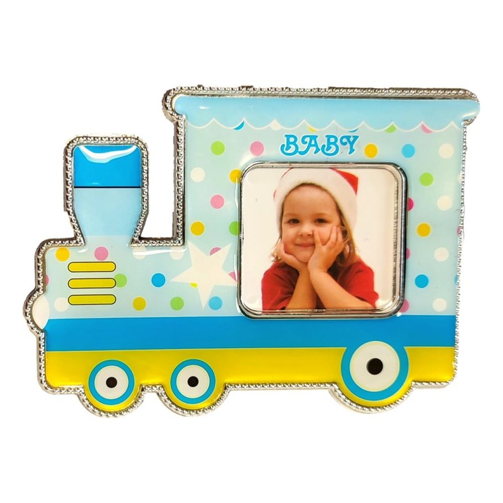 Marturii botez rama foto locomotiva, bleu, cadouri pentru invitati Denikos NK113