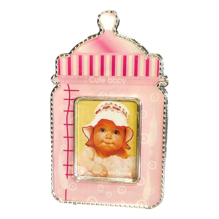 Marturii botez rama foto biberon, roz, cadouri pentru invitati Denikos NK108