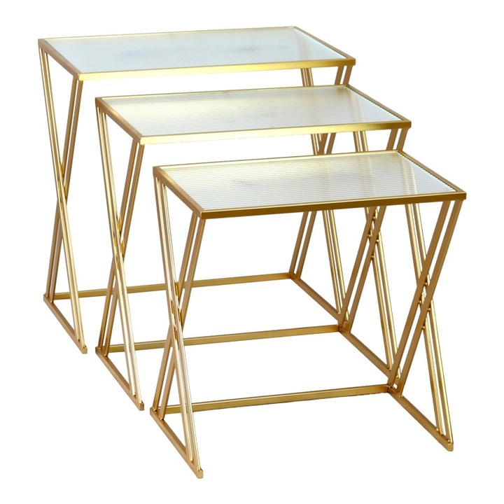 Set 3 mese de cafea, Pako World, M1C-0317, Auriu, 80x37x123 cm