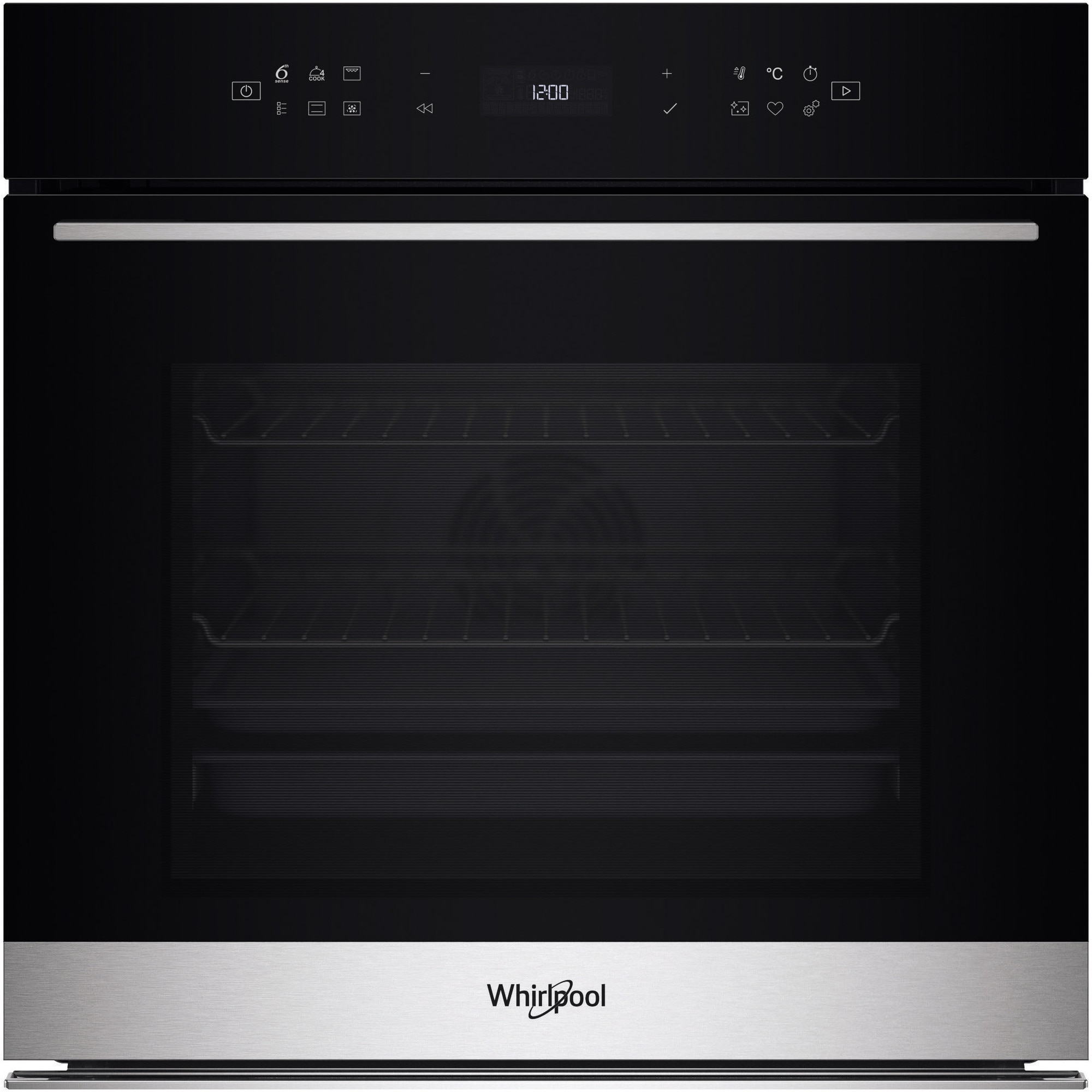 Cuptor incorporabil Whirlpool WOI78PT1SXA, Electric, 73 l, Autocuratare pirolitica, Thenologie al 6-lea simt, Casa A+, Negru/Inox