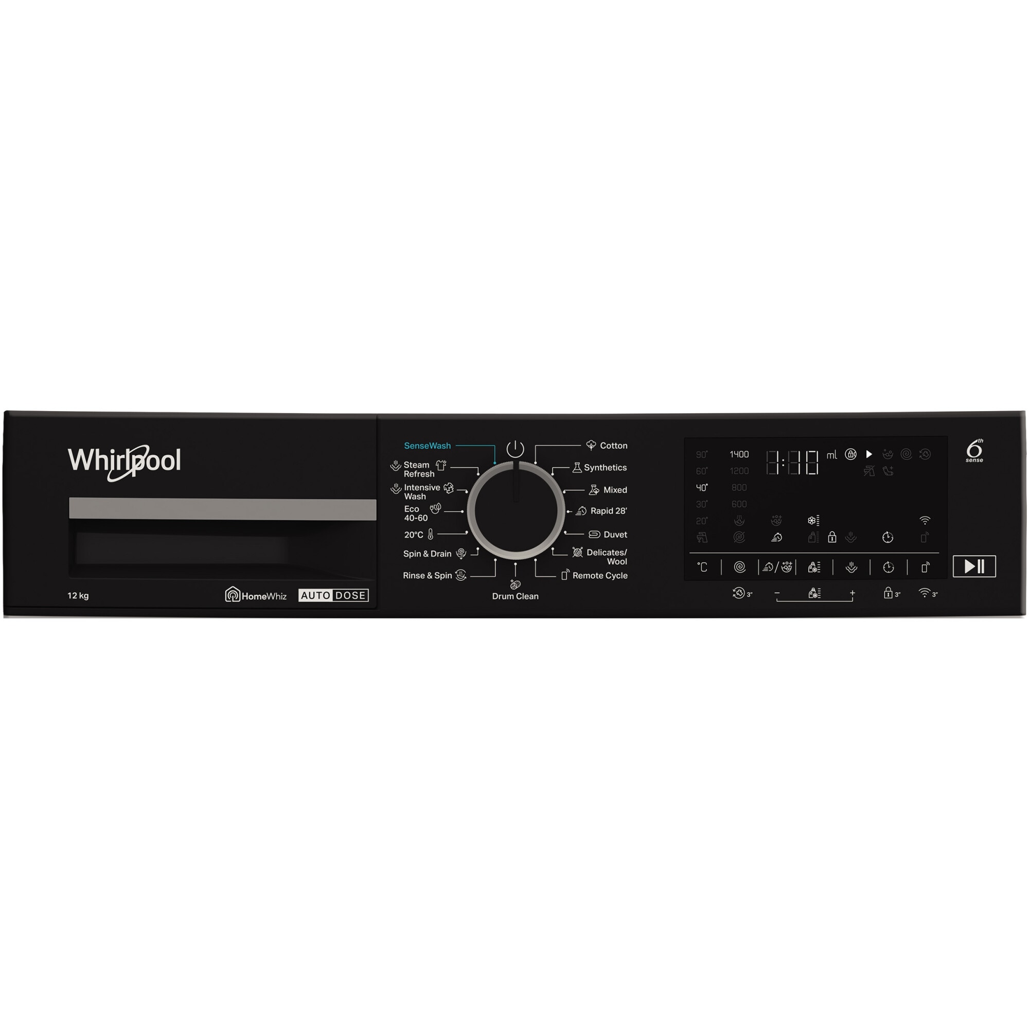 Masina de spalat rufe Whirlpool WPM27WADSEE, 10 kg, 1400 rpm, Clasa A, Motor Inverter, Tehnologia al 6-lea Simt, Display digital, Alb