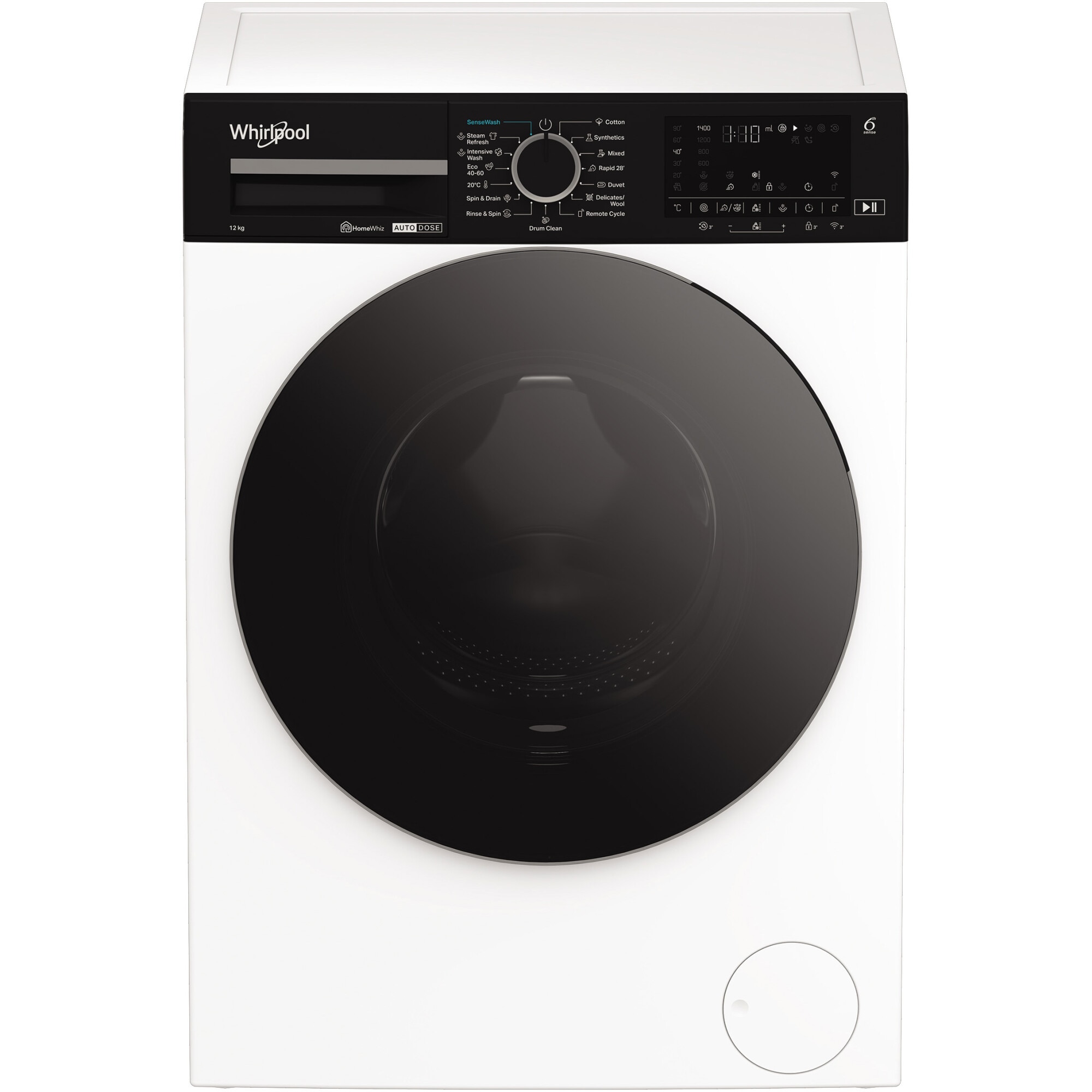 Masina de spalat rufe Whirlpool WPM27WADSEE, 10 kg, 1400 rpm, Clasa A, Motor Inverter, Tehnologia al 6-lea Simt, Display digital, Alb