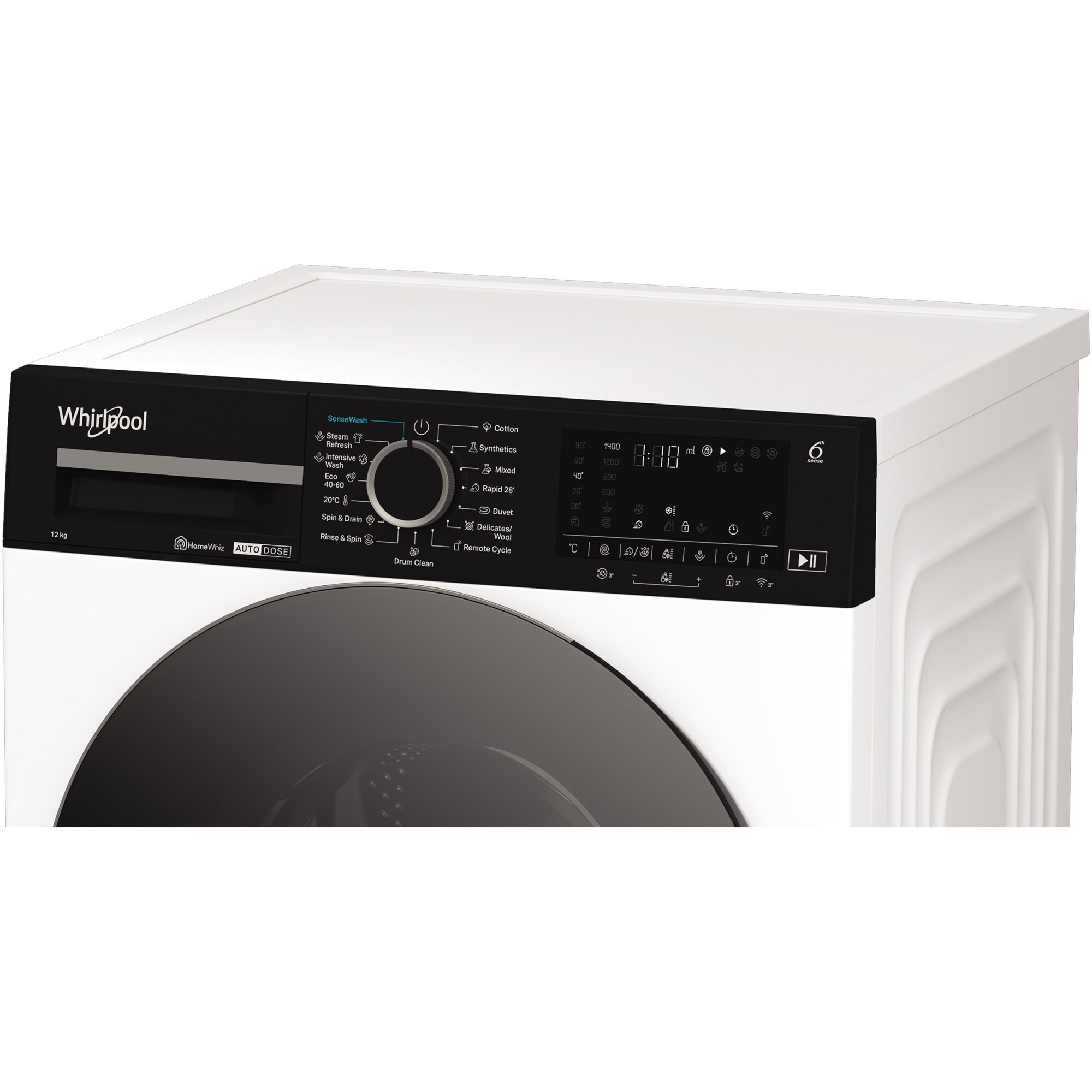 Masina de spalat rufe Whirlpool WPM27WADSEE, 10 kg, 1400 rpm, Clasa A, Motor Inverter, Tehnologia al 6-lea Simt, Display digital, Alb