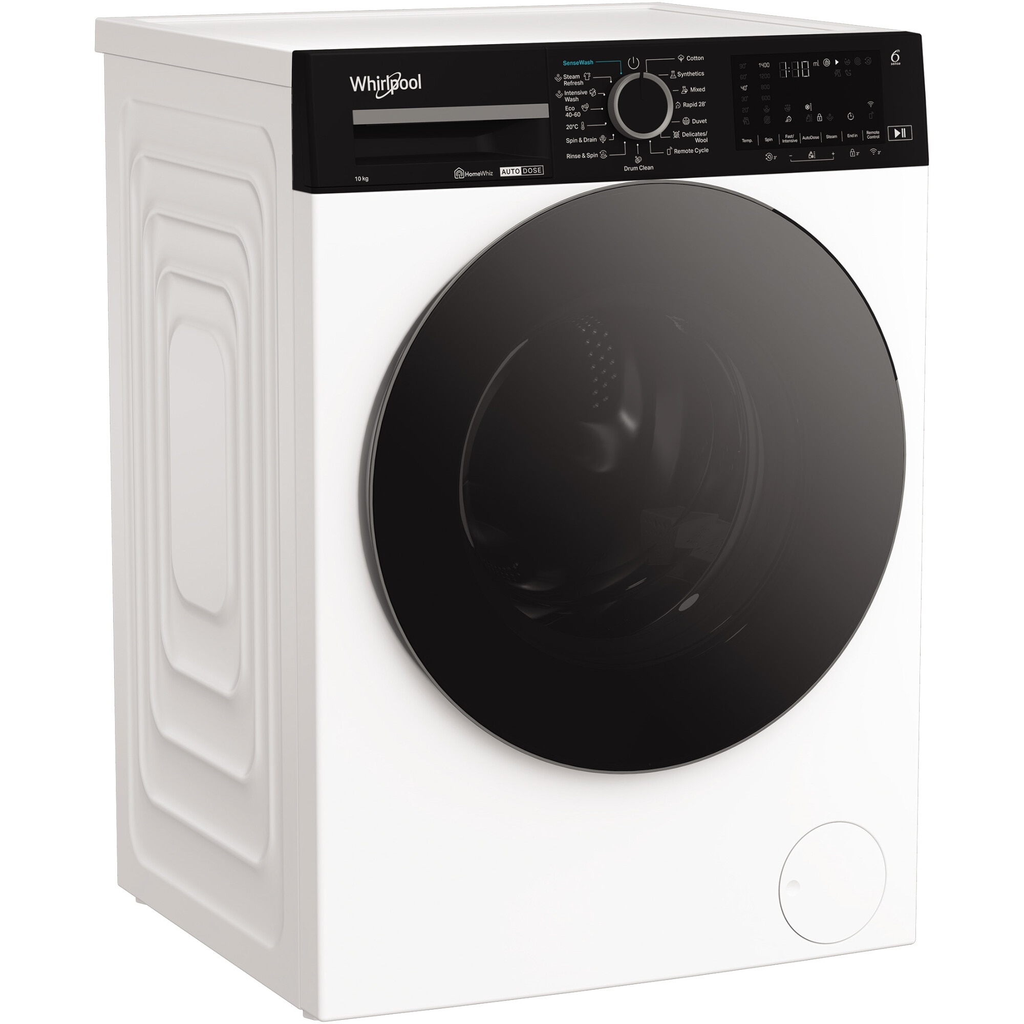 Masina de spalat rufe Whirlpool WPM07WADSEE, 10 kg, 1400 rpm, Clasa A, Motor Inverter, Tehnologia al 6-lea Simt, Display digital, Alb