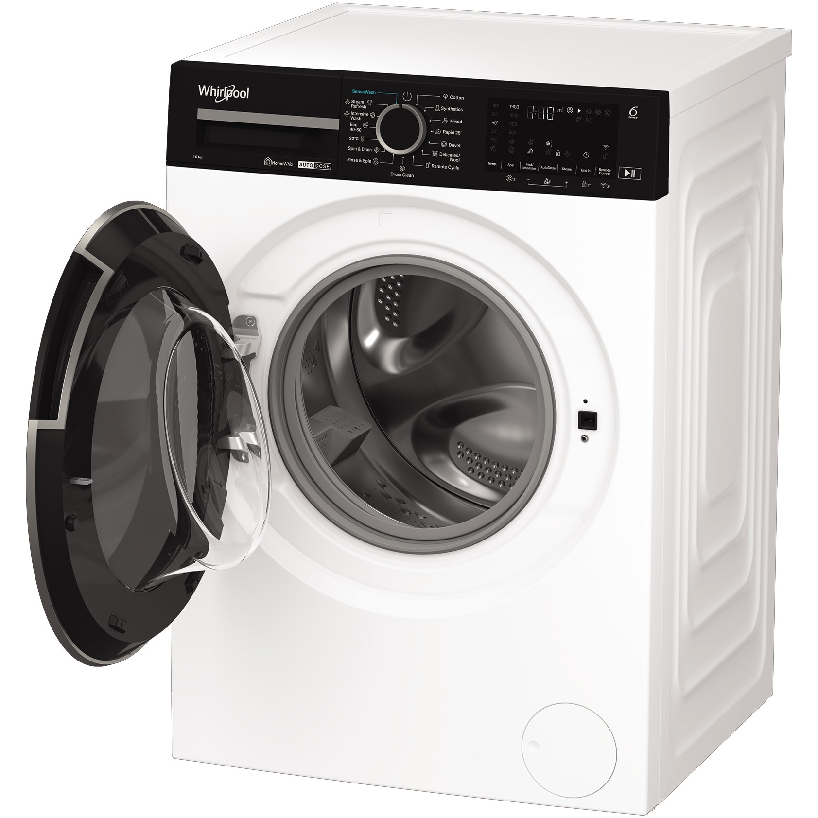 Masina de spalat rufe Whirlpool WPM07WADSEE, 10 kg, 1400 rpm, Clasa A, Motor Inverter, Tehnologia al 6-lea Simt, Display digital, Alb