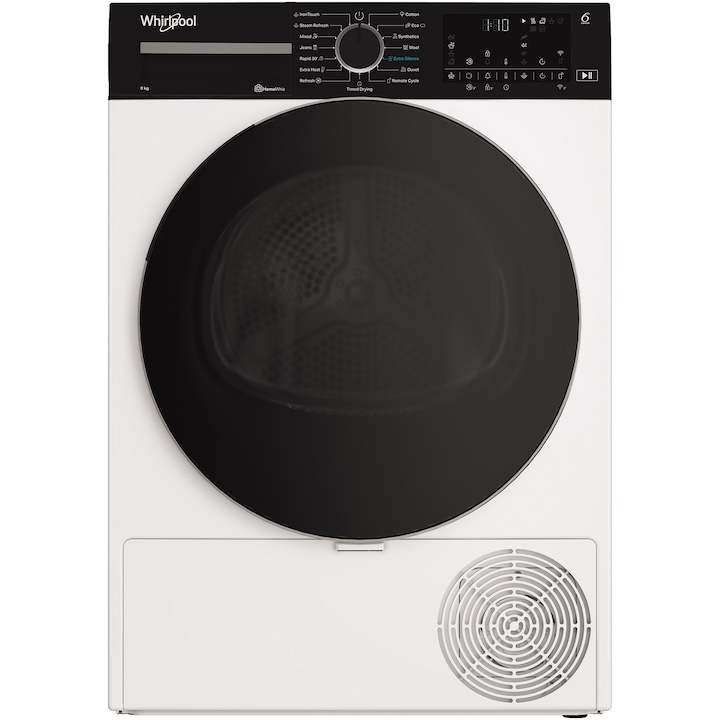 Uscator de rufe Whirlpool WP C9 WBS EE, Pompa de caldura, 9 kg, 15 programe, Clasa C, Tehnologia al 6-lea Simt, SenseWash, Display digital, Home Wizz, Alb