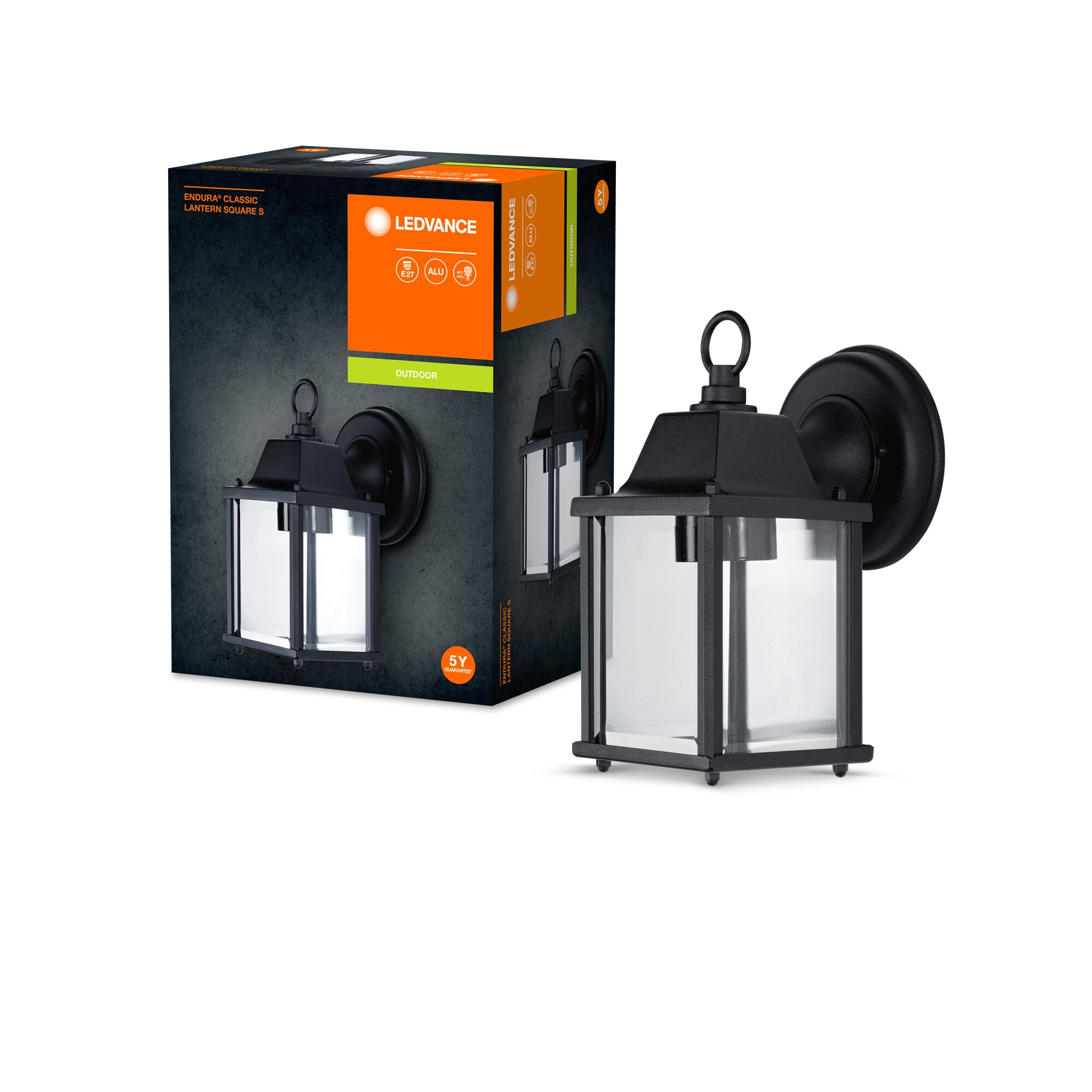 Aplica exterioara Ledvance Lantern, 1 x E27, 220-240V, 150 x 105 x 225 mm, IP43, Aluminiu, Negru