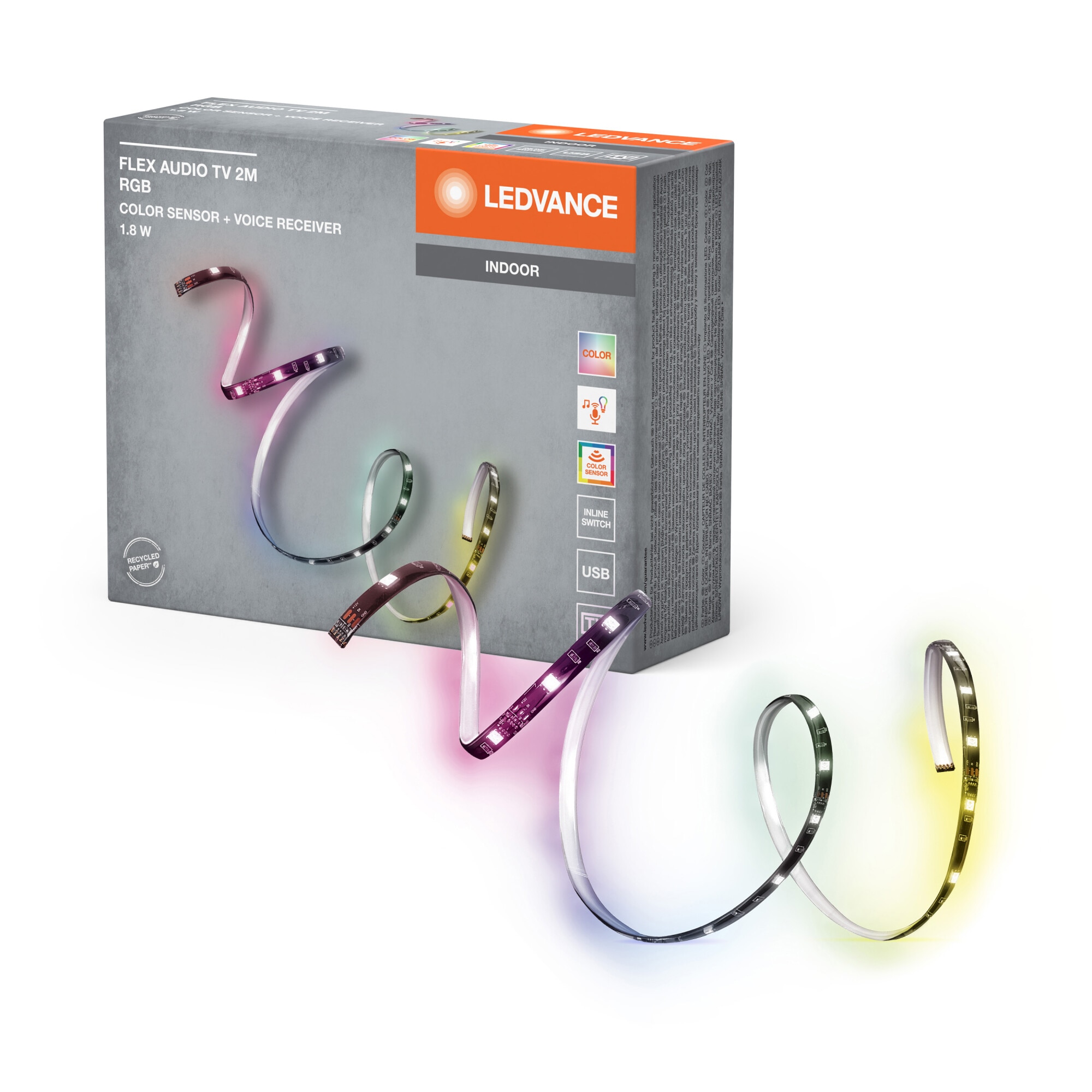 Banda LED pentru televizor Ledvance,1.8W, sincronizare muzica, lumina colorata RGB, IP20, lungime 2 m, USB-A