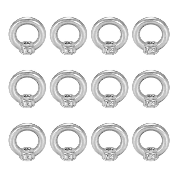 Surub cu ochi, SINBINTA, Surub cu ochi din otel inoxidabil, Set 12 bucati, M4, Robust si durabil, Rezistente la coroziune si uzura, Usor de folosit, Pentru decoratiuni agatate, felinare, rufe, Argintiu