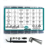 Set suruburi si piulite, SINBINTA, Set 1625 suruburi hexagonale, Cu cutie de depozitare transparenta, saibe plate si de blocare, Rezistenta la coroziune, Usor de folosit, Pentru masini, electronice, gospodarie, Otel carbon, M2/M3/M4/M5, Negru