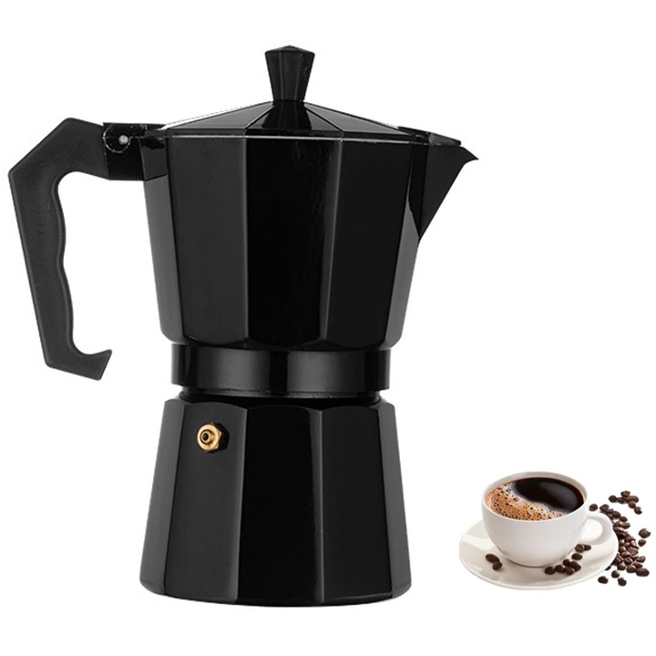 Кафеварка, ZGGZERG, Кафемашина, Капацитет 300 мл, 6 чаши, Термоустойчива, Преносима, Ергономична дръжка, Подвижен дизайн, Издръжлива, Лесна за употреба, За микровълнова фурна и котлон, 18.5x6 см, Черна