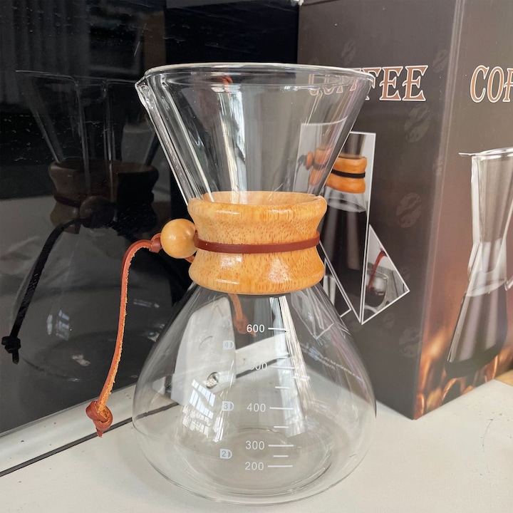 Ibric cafea, ZGGZERG, Ceainic, Capacitate 600ml, Recipient pentru ceai/cafea, Rezistent La Caldura, Portabil, Maner Ergonomic, Design detasabil, Durabile, Pentru Cuptor Cu Microunde Si Aragaz, Sticla borosilicata, 16.2x6.7cm, Argint/Negru