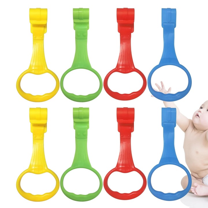 Set 8 inele pentru tarc copii, SINBINTA, Set 8 inel pentru agatat patut, Ergonomic, Usor de folosit, Pentru a invata sa mearga, a practica prinderea si a exercita forta bratului, PP, 19.5*9cm, Multicolor