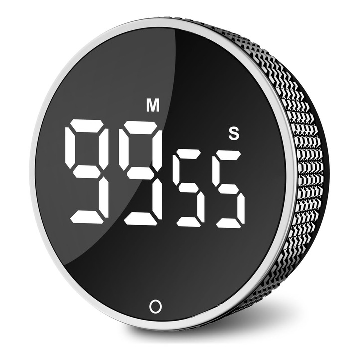 Таймер, ZGGZERG, Цифров, Кухненски, Хронометър, С голям LCD дисплей и магнитен гръб, Таймер, Лесен за четене, Преносим, Регулируем с вибрация и звук, За офис, библиотека и кухня, ABS, 7.9 см, Сребрист/Черен
