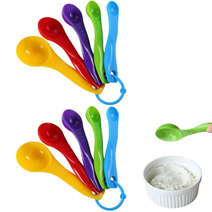 Set 10 lingurite gradate pentru masurare, ZGGZERG, Ustensile pentru bucatarie, Maner Ergonomic, Usor de curatat, Pentru masurare si dozare condimente, Plastic, 1.25ml/2.5ml/5ml/7.5ml/15ml, Multicolor