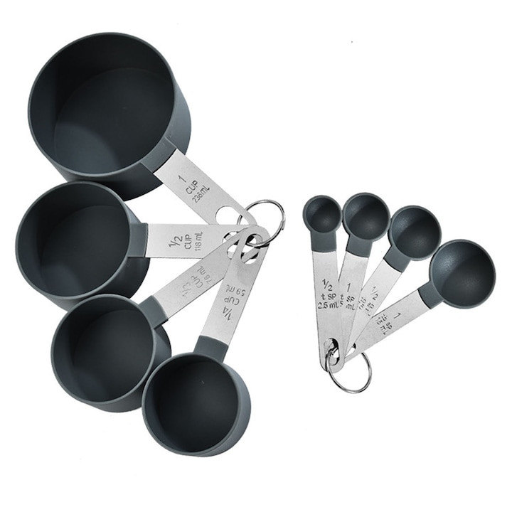 Комплект от 8 градуирани мерителни лъжици, ZGGZERG, Кухненски прибори, Ергономична дръжка, Лесни за почистване, За измерване и дозиране на подправки, Неръждаема стомана, 236 мл/118 мл/78 мл/59 мл/15 мл/7,5 мл/5 мл/2,5 мл, Черен