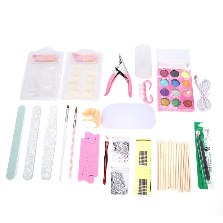 Set Nail Art, 12W, alb, 100 tips, 6 chips, USB, 2 cutii