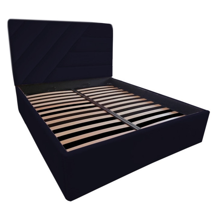 Pat tapitat Spectaculos, 160/200 cm, negru 248, cu somiera metalica rabatabila si spatiu de depozitare
