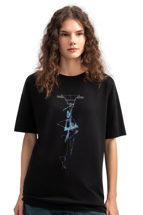 KAFT, Tricou unisex cu imprimeu, Albastru pastel/Negru
