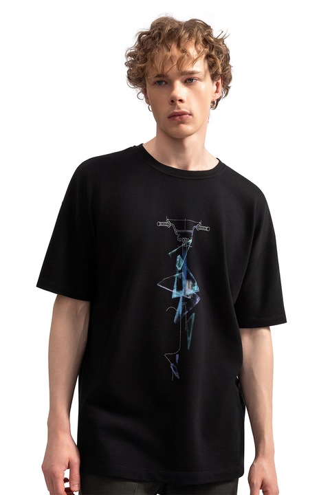 KAFT, Tricou unisex cu imprimeu, Albastru pastel/Negru