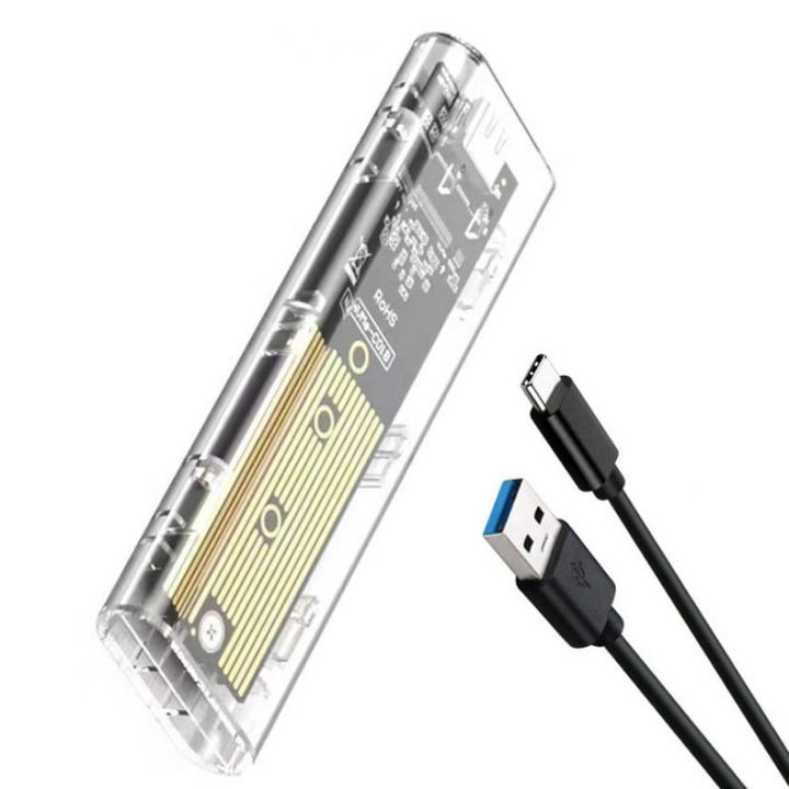 Suport SSD ZOUN, M.2, pana la 4TB, 5Gbps, USB-C, transparent